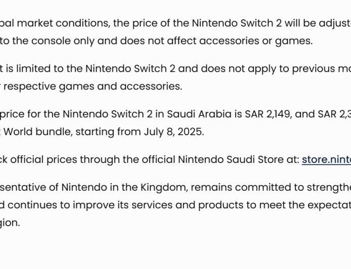 任天堂 Switch 2 游戏机在沙特阿拉伯涨价，涨幅达 7.5%