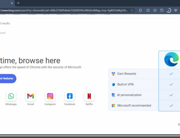 微软探索留住 Edge 用户新策略:Bing 搜索 Chrome 跳横幅,显示 4 大优势