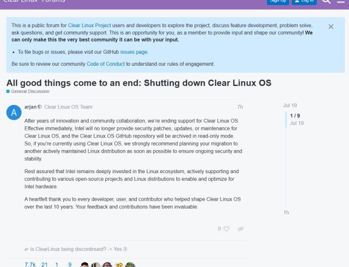 降本增效：英特尔宣布终止开发 Clear Linux OS 发行版