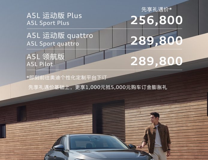 一汽奥迪 A5L 先享礼遇价 25.68 万元起，高配版搭载华为乾崑智驾