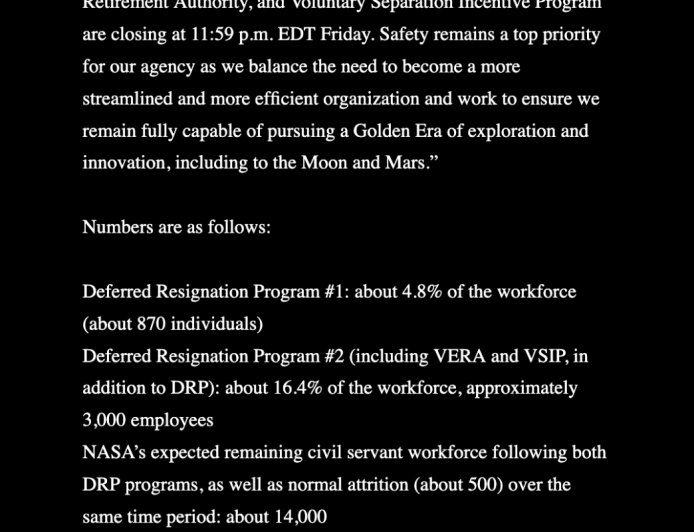 NASA 面临史上最大规模单年度预算削减：约 3870 名员工离职，占比近 20%