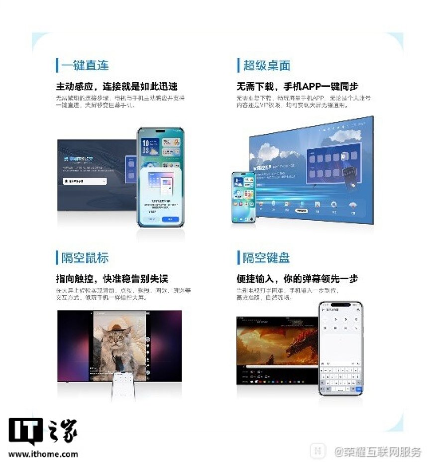 荣耀隔空视界即将支持海信、TCL 等品牌:手机秒变电视“鼠标”,App 大屏畅投