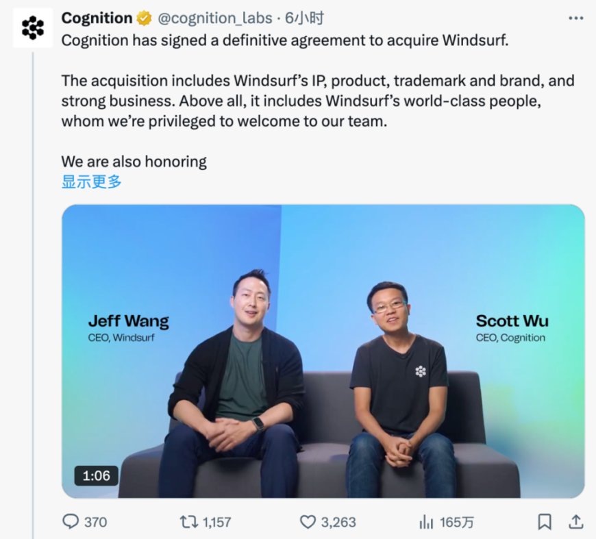 谷歌24亿美元挖角后,Windsurf转投华人明星AI公司