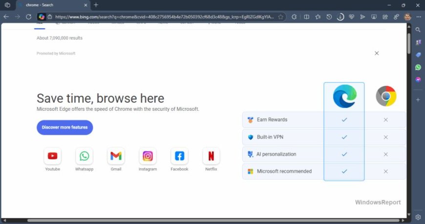 微软探索留住 Edge 用户新策略:Bing 搜索 Chrome 跳横幅,显示 4 大优势