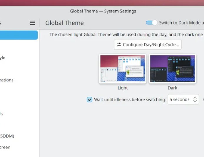 KDE Plasma 6.5 迎来昼夜自动切换亮暗主题功能,类似苹果 macOS