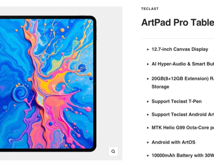 台电“高端平板电脑”ArtPad Pro 规格公布:联发科 G99 + 8G RAM、12.7 英寸 2K 60Hz 面板