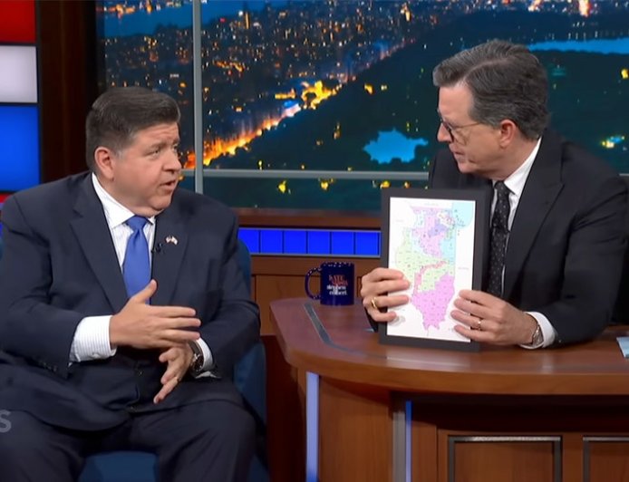 Colbert confronts JB Pritzker with map showing Illinois gerrymandering