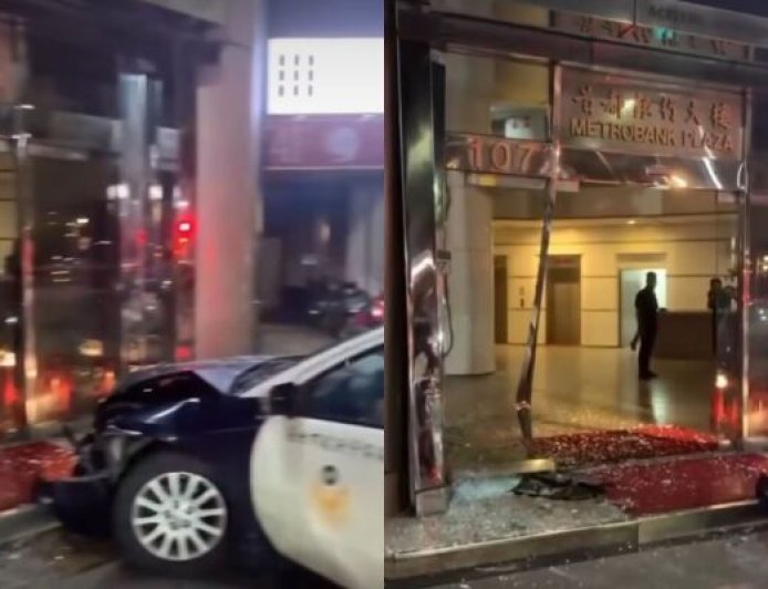 你累了嗎？警車撞「東區大樓玻璃門」半毀　目擊者看傻