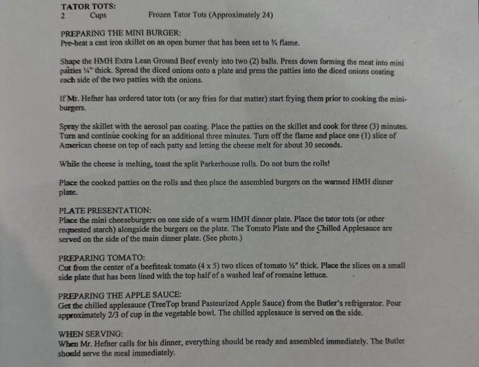 Marston Hefner Shares Dad’s Ultra Specific Cheeseburger Menu