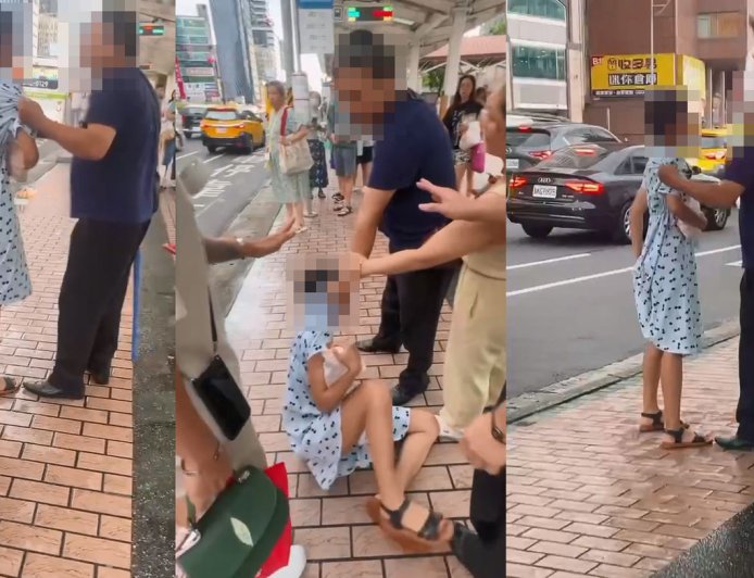 北車公車站驚見家暴！男雨傘狂毆、當街拖妻　熱心民眾全圍上來