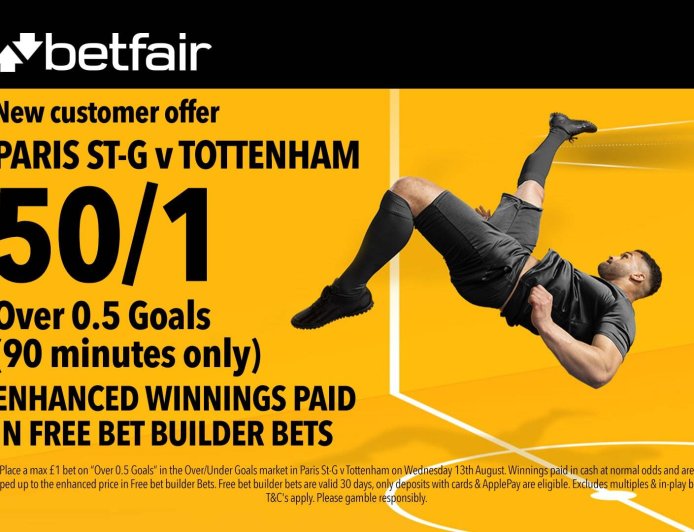 PSG vs Spurs betting offer: Get 50/1 on a goal scored in the Super Cup on Betfair