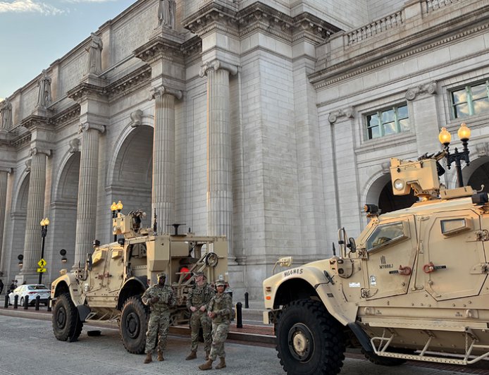 WATCH: National Guard humvees, roughly 30 troops stand guard outside DC's Union Station amid police takeover