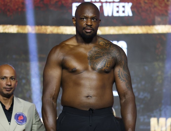Dillian Whyte flaunts ripped physique as he weighs in at lightest weight in ten years for Moses Itauma fight