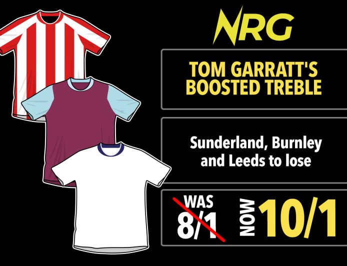 Tom Garratt Boosted Treble: Get Sunderland, Burnley & Leeds to LOSE at 10/1 on NRG