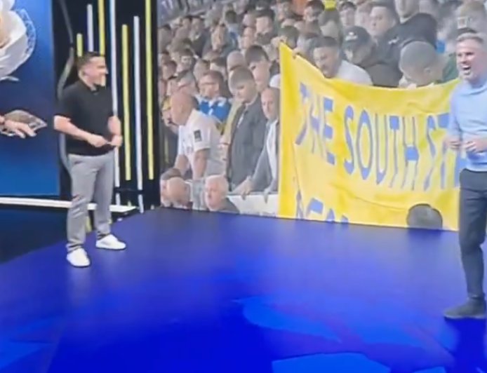 Jamie Carragher in stitches as Gary Neville slips up with comments about Leeds fans live on TV
