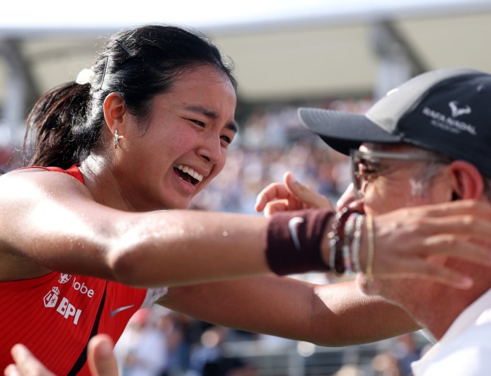 Emotional tennis star breaks down in tears on court as she claims historic win at US Open