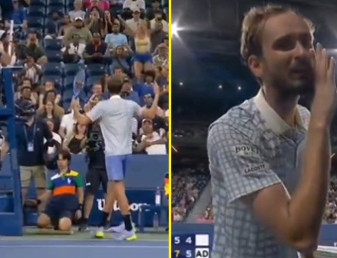 Daniil Medvedev incites crowd, smashes racket and makes shock umpire comment in Benjamin Bonzi’s historic US Open win
