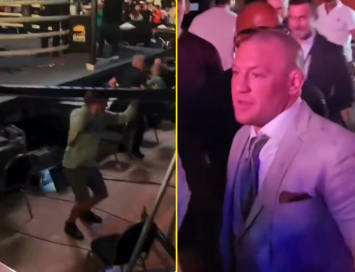 Conor McGregor watches on in horror as extreme weather tears through BKFC event causing scaffolding to collapse