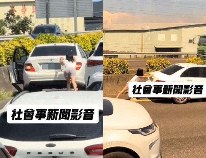 國道驚見神力女超人!女駕駛內線車道徒手推故障賓士 誇張畫面曝