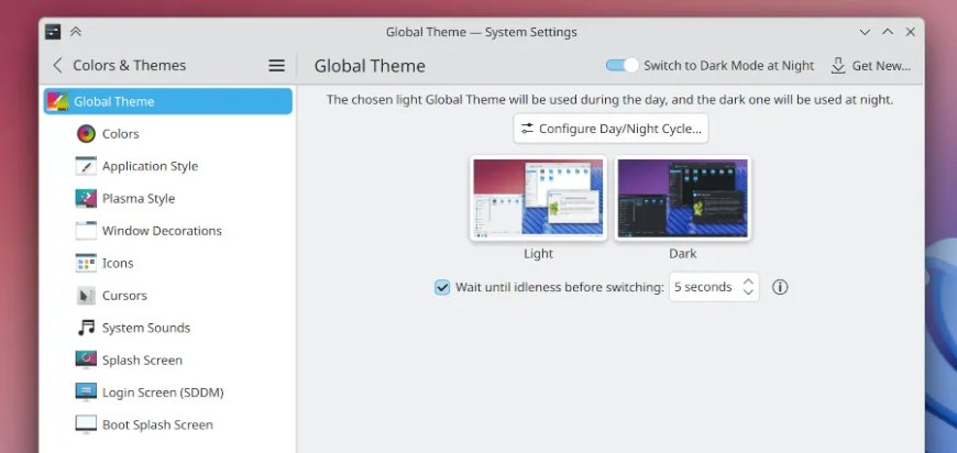 KDE Plasma 6.5 迎来昼夜自动切换亮暗主题功能,类似苹果 macOS