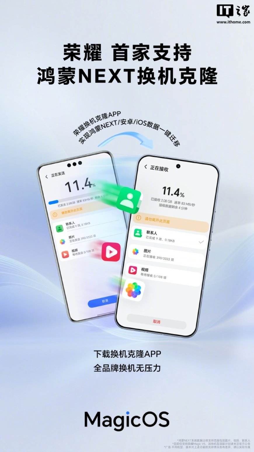 行业首家支持鸿蒙 HarmonyOS NEXT 换机克隆，荣耀上新“换机克隆”App