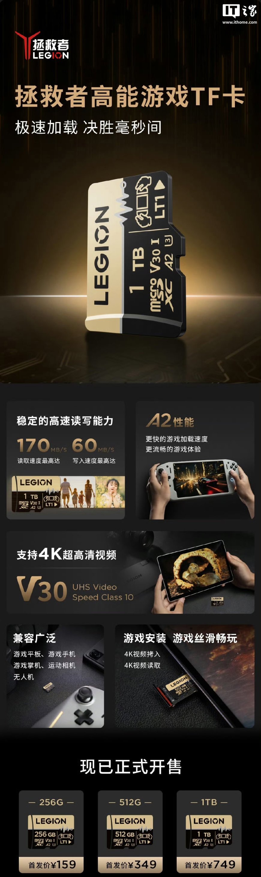 69 元起联想拯救者高能游戏 TF 卡 / 小新 TF 跳跳卡发布,读速分别为 170MB/s、90MB/s