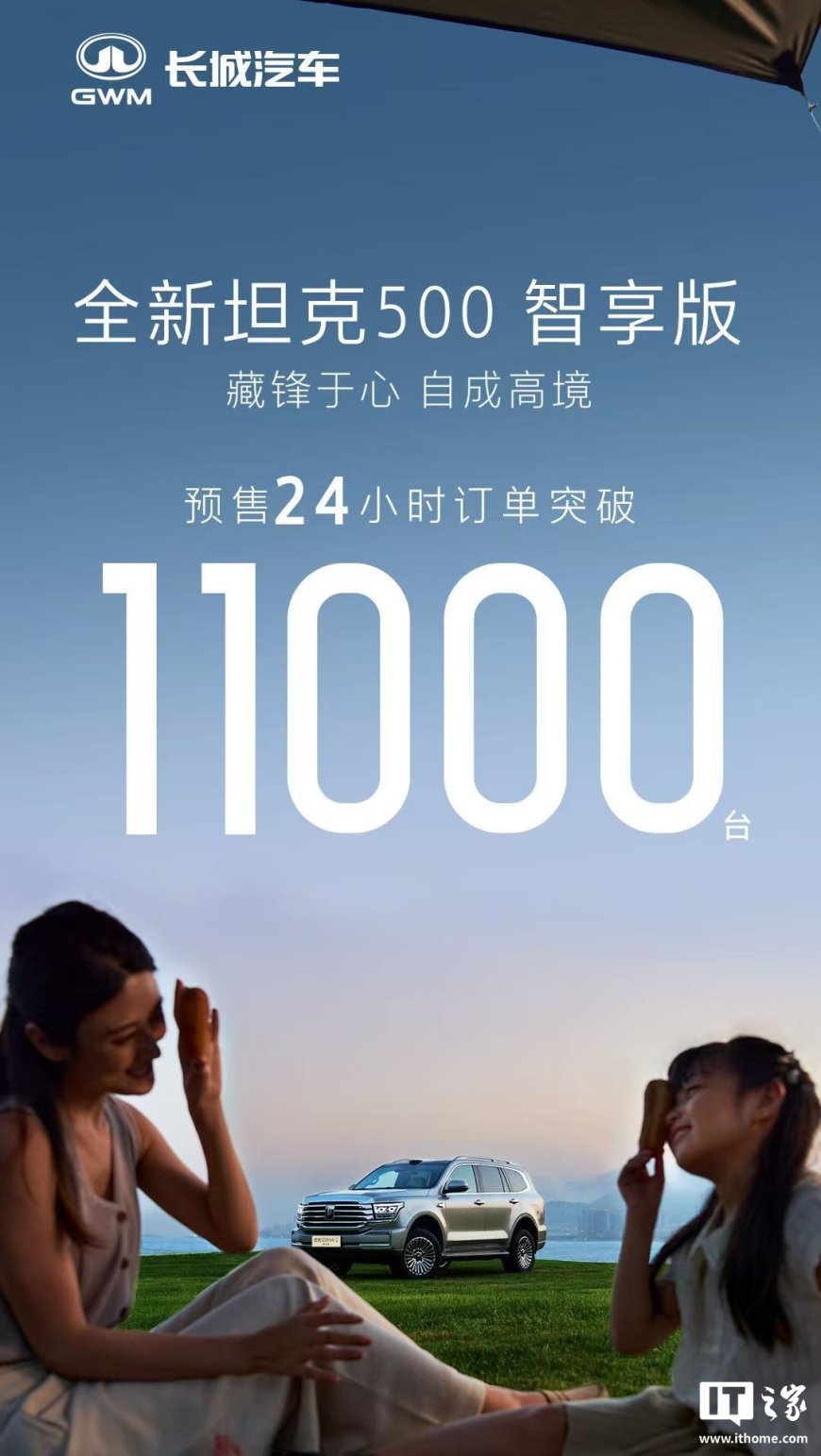 长城全新坦克 500 智享版汽车预售 24 小时订单突破 11000 台,预售价 36 万元起