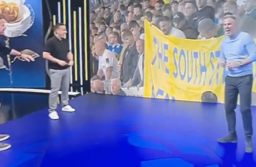 Jamie Carragher in stitches as Gary Neville slips up with comments about Leeds fans live on TV