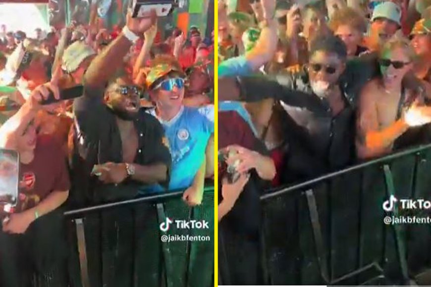 Micah Richards parties with fans as he dances to Joleon Lescott’s DJ set at Reading Festival