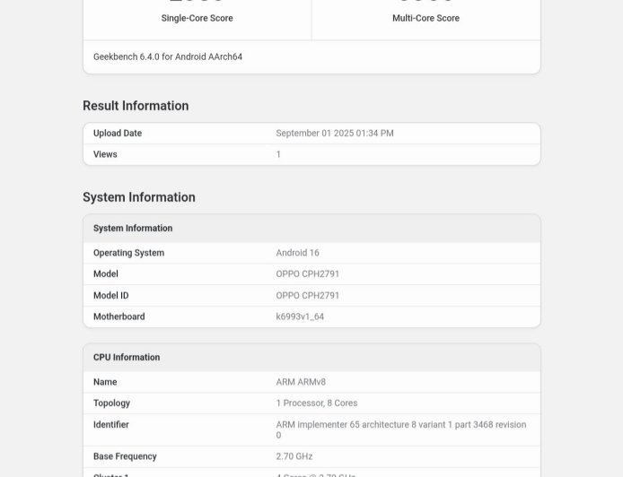 OPPO Find X9 现身 Geekbench，搭载联发科全新天玑 9500 芯片