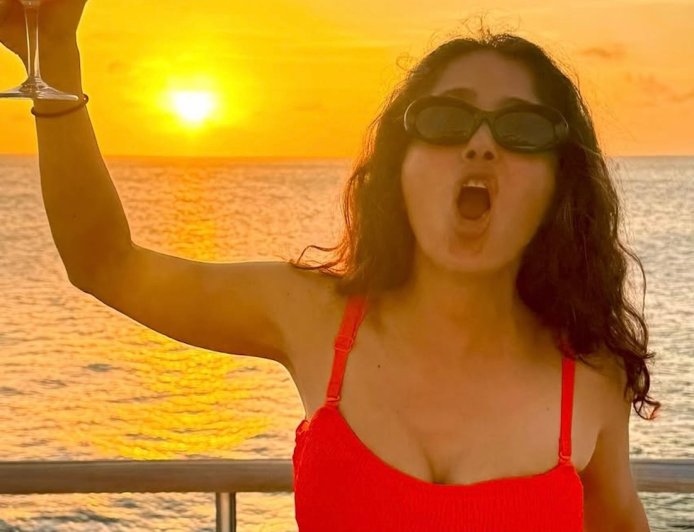 Salma Hayek Sizzles in a Red Bikini While Ringing in 59th Birthday