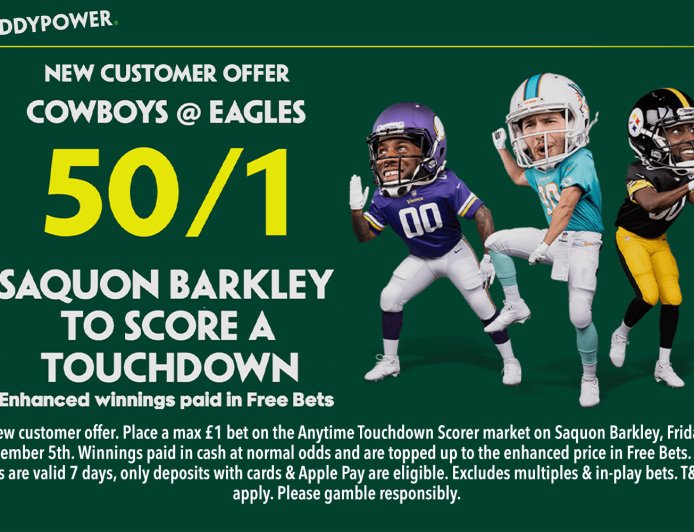 Philadelphia Eagles v Dallas Cowboys betting offer: Get 50/1 on a Barkley touchdown with Paddy Power