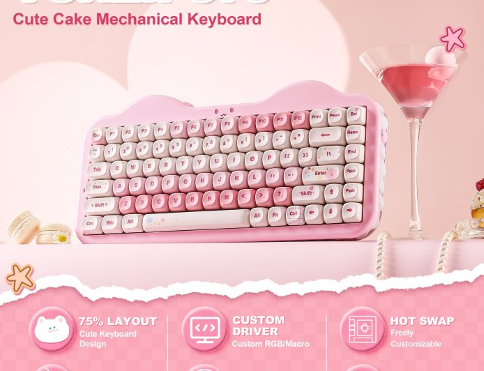 “奶油”硅胶侧裙，键设宇宙 YUNZII 推出 C75 萌系蛋糕机械键盘