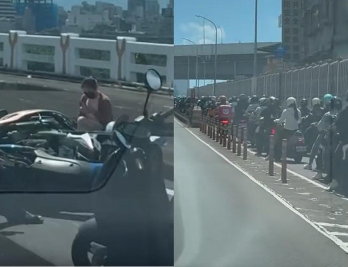 【有片】忠孝橋機車道3車碰撞　交通一度大塞車驚人畫面曝光