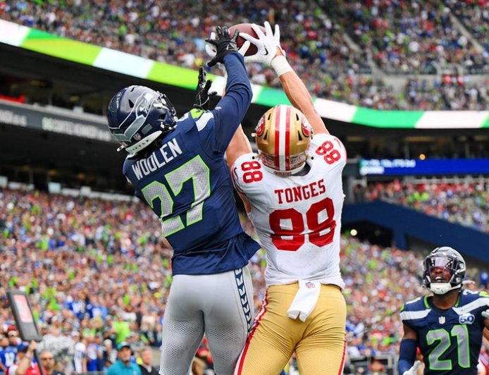 49ers backup tight end Jake Tonges makes miracle catch to stun Seahawks in fourth quarter season opener