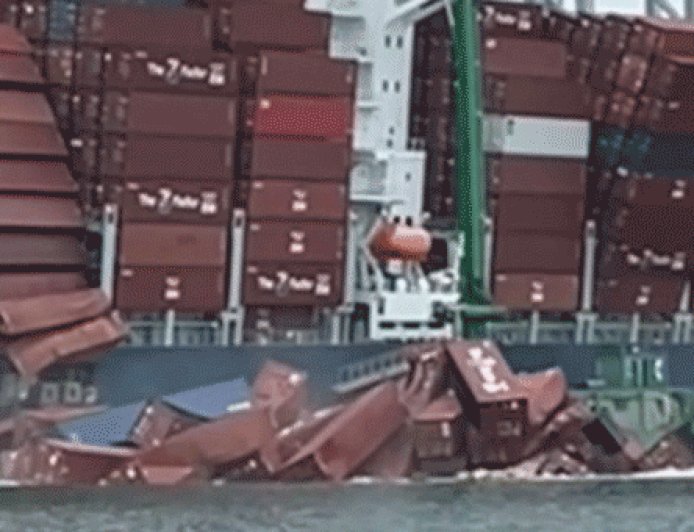 Dramatic video shows shipping containers toppling off cargo ship in California