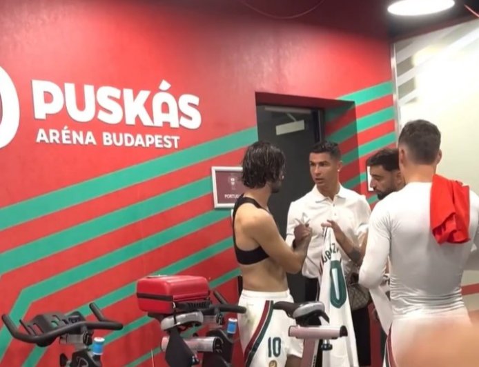 Awkward moment Cristiano Ronaldo tells Liverpool star he can&#8217;t have his shirt