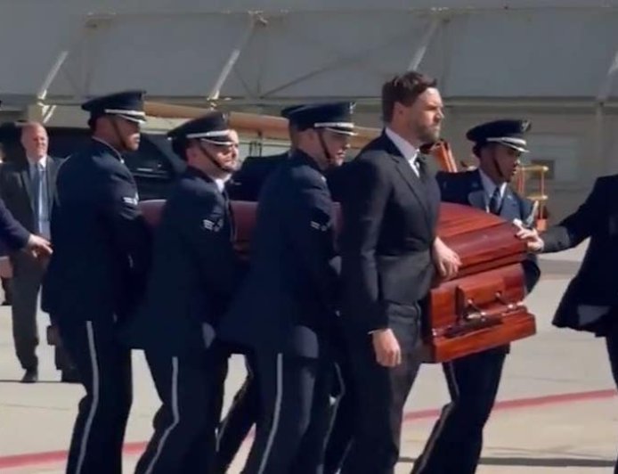 Vice President JD Vance escorts Charlie Kirk's casket before flight on Air Force Two from Utah to Arizona