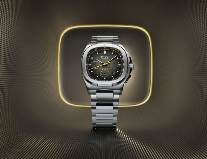 MIDO電視機造型錶加入動感元素　黃色計時針吸睛