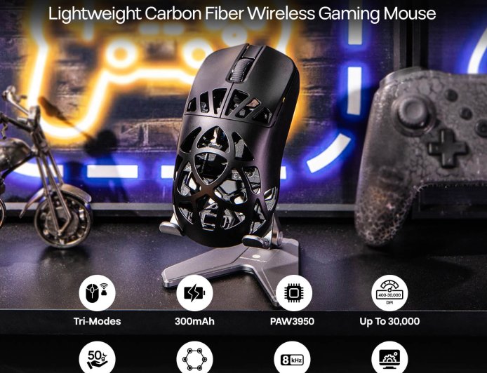 EPOMAKER 推出 50g 碳纤维“洞洞鼠”CarbonX:PAW3950,双 8K 回报率