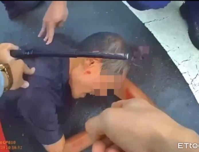 台中慣竊拒捕駕車狂衝自撞 勇警破窗遭割傷見血送醫