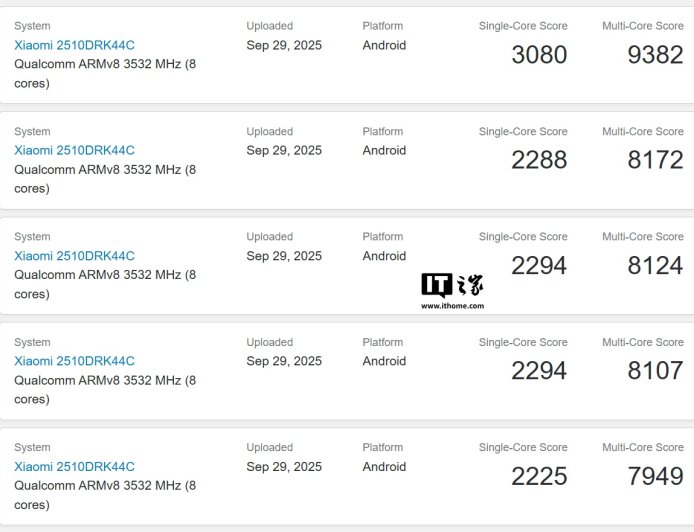 小米 REDMI K90 手机跑分曝光：高通骁龙 8 至尊版芯片、16GB 内存
