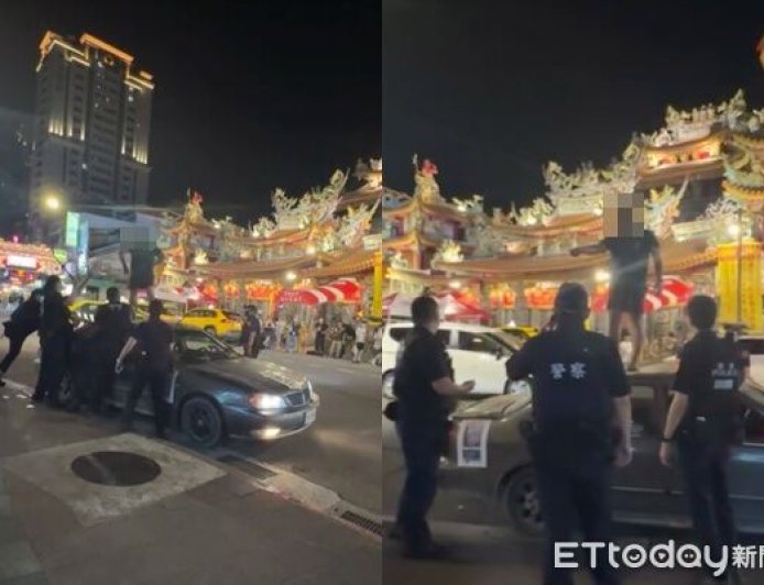 饒河夜市莽男跳車頂嗆警挑釁 6警安撫沒用...甩棍制伏送醫