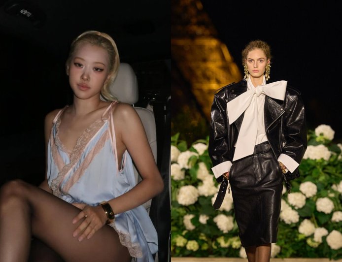巴黎時裝周/Rosé甜美睡衣裙助陣Saint Laurent!降落傘風衣、皮革套裝成亮點