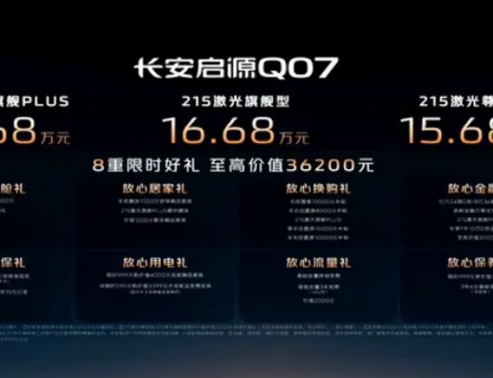15.68 万元起、驾驶辅助升级,长安启源 Q07 天枢智能激光版上市