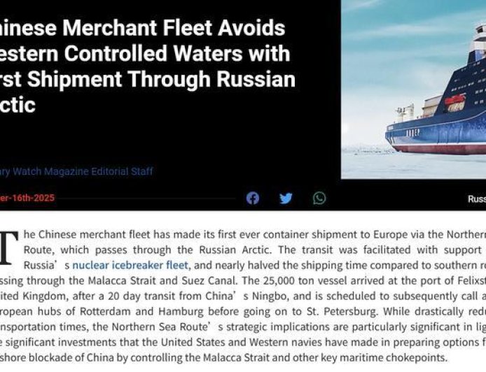 美媒：中国摆脱西方控制创造北极航线纪录，中欧铁路不再是唯一