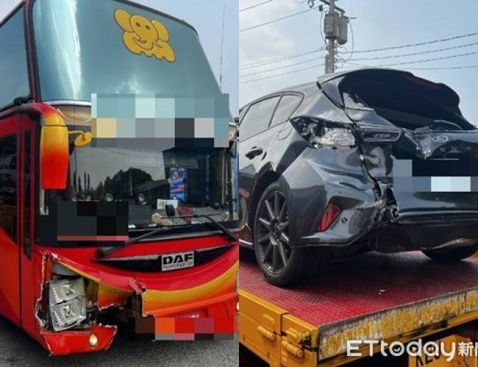 國1南向202.2km車禍!遊覽車煞不住 2度追撞小客車