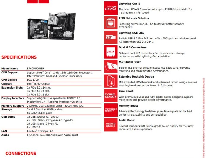 微星 B760MPOWER 主板曝光：支持 12~14 代英特尔酷睿 CPU 与 8000+ MT/s DDR5 内存