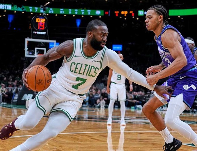 Celtics' Jaylen Brown slams NBA officials after apparent missed call in loss to Jazz: 'Cost us the game'