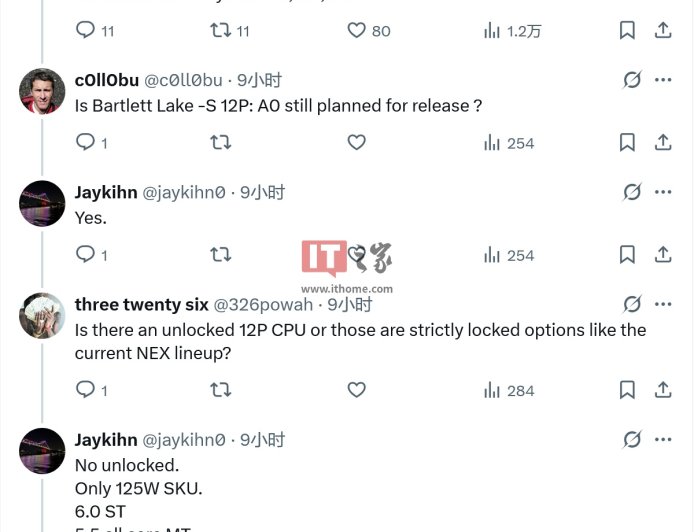 曝英特尔仍将推出纯 P 核版 "Bartlett Lake S" 处理器，旗舰款单核 6.0GHz